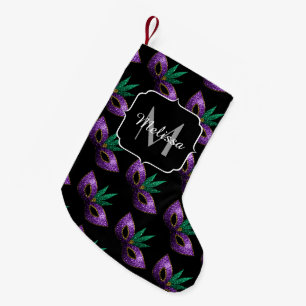Petite Chaussette De Noël Monogramme pourpre d'étincelle d'or vert de masqu