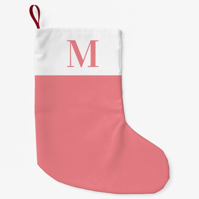 Petite Chaussette De Noël Monogramme rose et blanc Personnalisé (Devant)