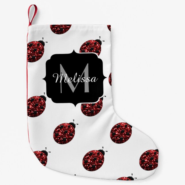 Petite Chaussette De Noël Monogramme rouge foncé coccinelle faux parties sci (Devant)
