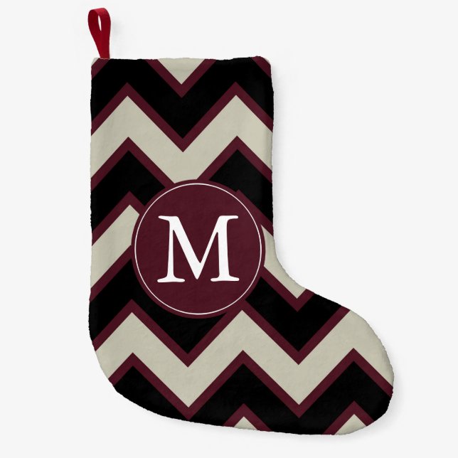 Petite Chaussette De Noël Monogramme rouge noir Chevron (Devant)