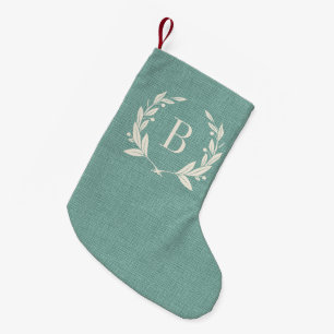 Petite Chaussette De Noël Monogramme rustique de couronne de laurier Aqua La