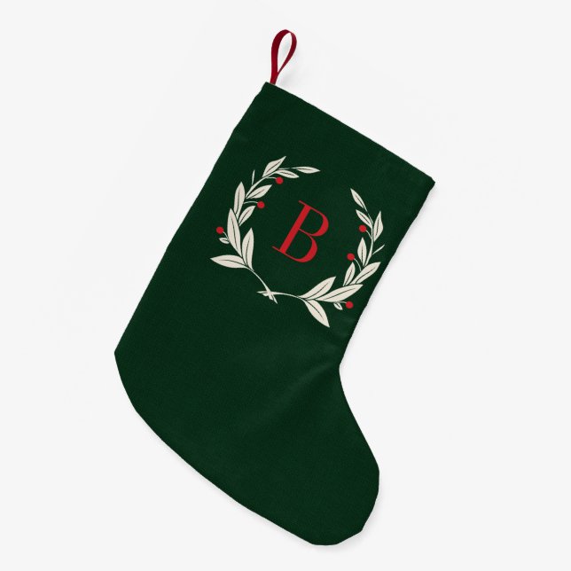 Petite Chaussette De Noël Monogramme rustique de couronne de laurier de Noël (Devant (Accrochage))