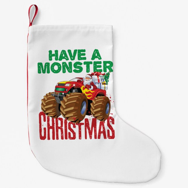 Petite Chaussette De Noël Monster Truck Noël Santa Claus Garçons Enfants (Devant)