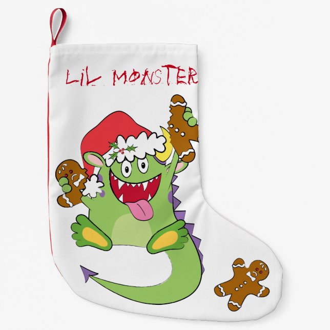 Petite Chaussette De Noël Monstre avec le bonhomme en pain d'épice (Devant)
