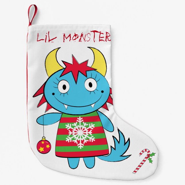 Petite Chaussette De Noël Monstre de fille avec l'ornement (Devant)