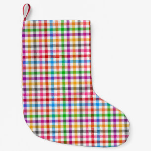 Petite Chaussette De Noël Motif à carreaux gingham arc-en-ciel coloré - Blan