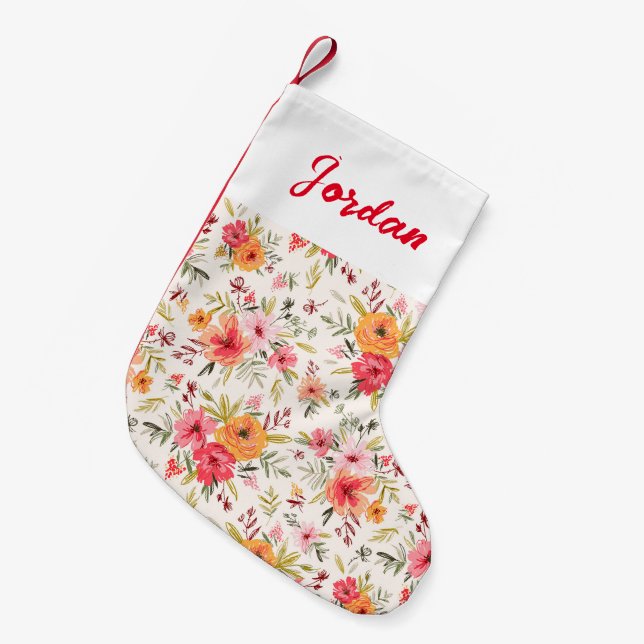 Petite Chaussette De Noël Motif à fleurs Orange Doodle Garden (Devant (Accrochage))