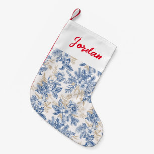 Petite Chaussette De Noël Motif à fleurs Vintage d'hiver bleu