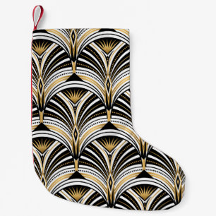 Petite Chaussette De Noël Motif Art déco. Vintage or noir noir noir dos