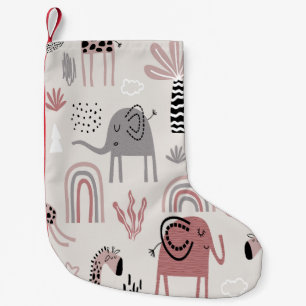 Petite Chaussette De Noël motif avec des éléphants et des girafes mignons gé