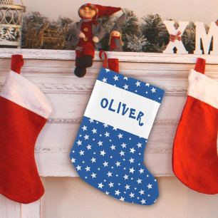 Petite Chaussette De Noël Motif bleu blanc étoile