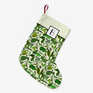 Petite Chaussette De Noël Motif botanique vert élégant à monogramme