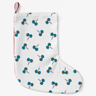 Petite Chaussette De Noël Motif Cerise Bleue