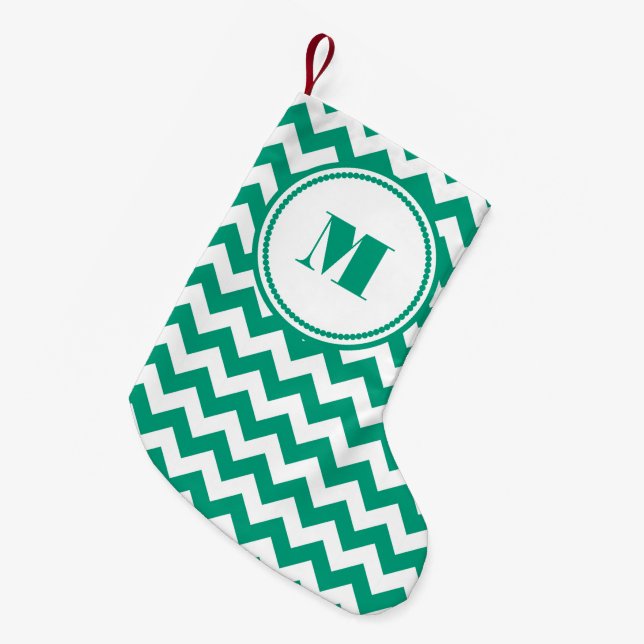 Petite Chaussette De Noël Motif classique Monogram Green Chevron (Devant (Accrochage))