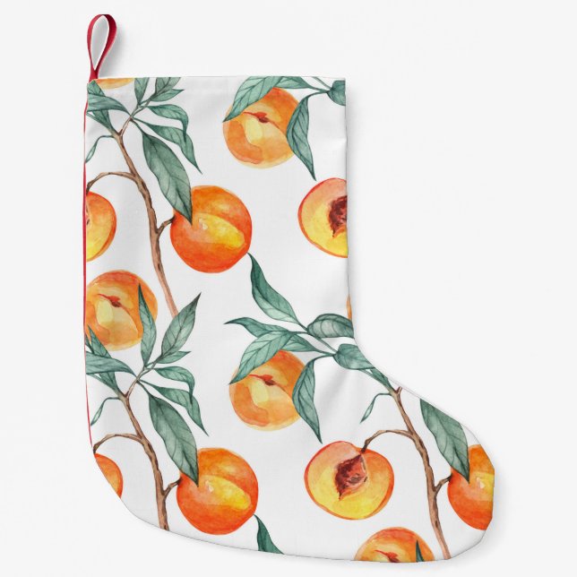 Petite Chaussette De Noël Motif d'aquarelle transparente avec pêches sur un  (Devant)