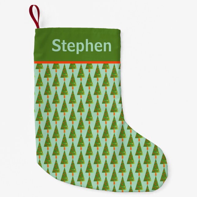 Petite Chaussette De Noël Motif d'arbre de Noël avec nom sur bande (Devant)