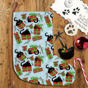 Petite Chaussette De Noël Motif de cadeaux de Noël de chat noir