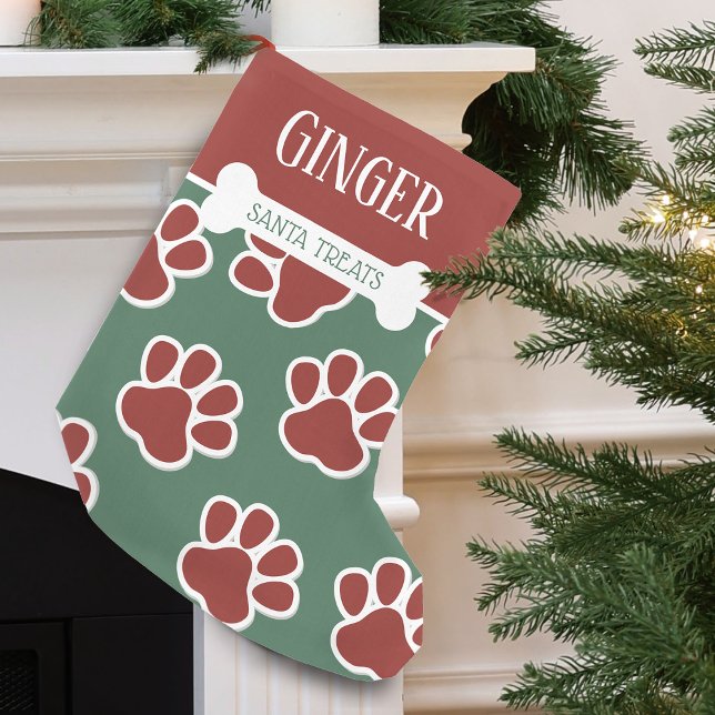 Petite Chaussette De Noël Motif de chien amusant Paw Personnalisé (Fun Dog Paw Pattern and Name Personalized Small Christmas Stocking)