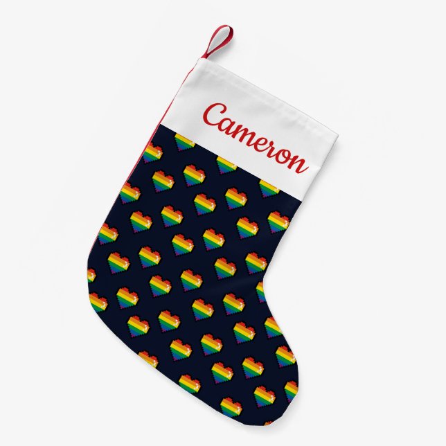 Petite Chaussette De Noël Motif de coeur Rainbow 8 Bit (Devant (Accrochage))