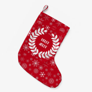 Petite Chaussette De Noël Motif de couronnes blanches et de flocons de neige