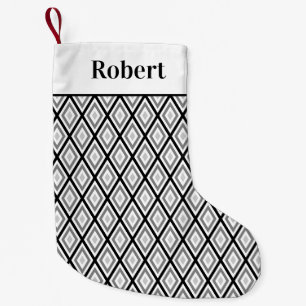 Petite Chaussette De Noël Motif de diamant géométrique monochrome avec nom