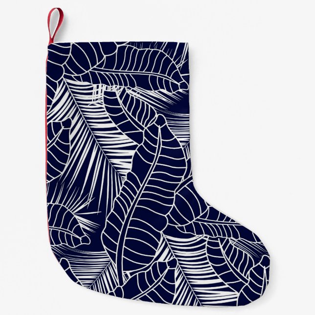Petite Chaussette De Noël motif de feuille tropicale sur l'arrière - plan bl (Devant)