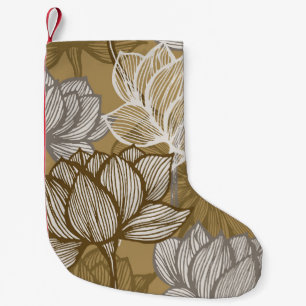 Petite Chaussette De Noël Motif de fleurs Art déco. Ligne or fleurie art. fl