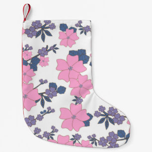 Petite Chaussette De Noël Motif DE FLEURS ROSE ET PURPLE