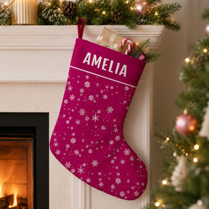 Petite Chaussette De Noël Motif de flocon de neige sur Purple Name