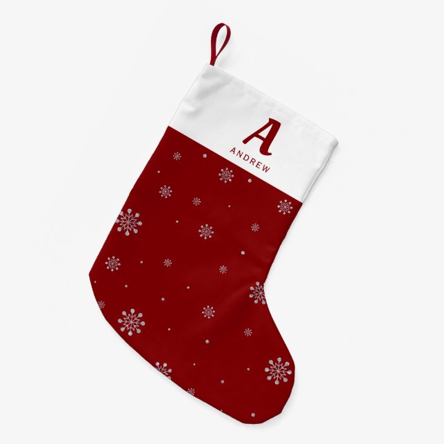 Petite Chaussette De Noël Motif de flocons de neige rouge et argent (Devant (Accrochage))