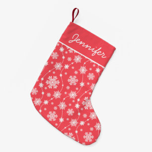 Petite Chaussette De Noël Motif de flocons de neige rouge et blanc