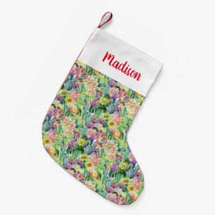 Petite Chaussette De Noël Motif de floraison exotique de cactus d'aquarelle