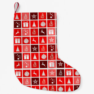 Petite Chaussette De Noël Motif de grille de Noël rouge moderne minimaliste