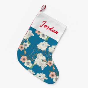 Petite Chaussette De Noël Motif de jardin floral blanc