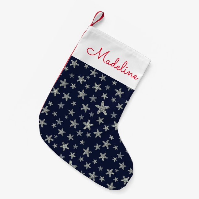 Petite Chaussette De Noël Motif De La Mer D'Astérie| Ajouter votre nom (Devant (Accrochage))