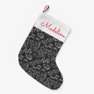 Petite Chaussette De Noël Motif de la mer Noire  Ajouter votre nom