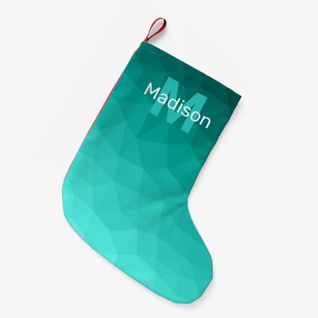 Petite Chaussette De Noël Motif de maillage géométrique turquoise Turquoise (Devant (Accrochage))