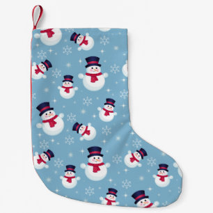 Petite Chaussette De Noël Motif De Noël Bleu Avec Snowmen Et Snowflakes