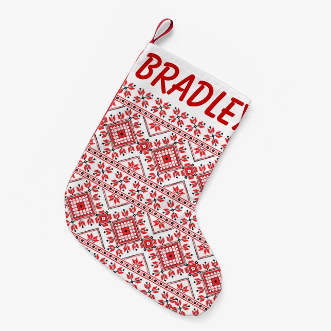 Petite Chaussette De Noël Motif de Noël rouge et blanc (Devant (Accrochage))