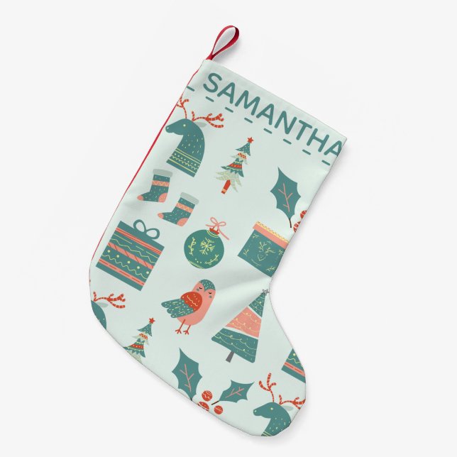 Petite Chaussette De Noël Motif de Noël Turquoise moderne Personnalisé (Devant (Accrochage))