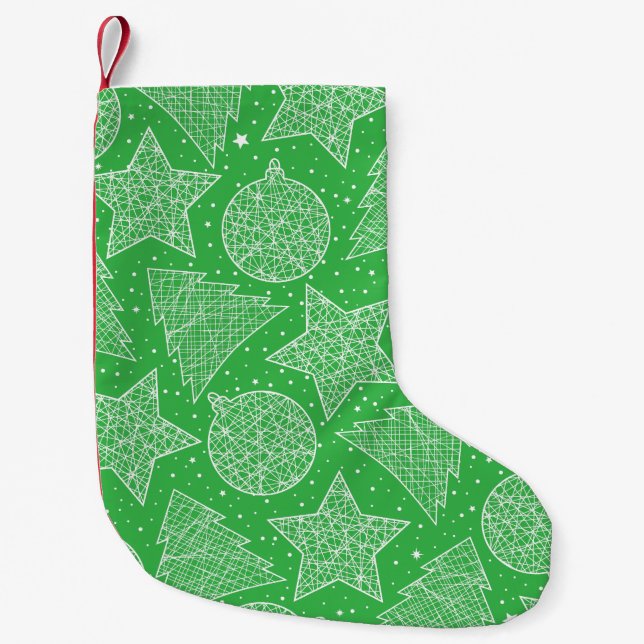 Petite Chaussette De Noël Motif de Noël vert et blanc (Devant)