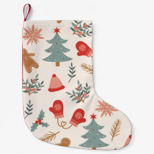 Petite Chaussette De Noël Motif de pain d'épices de Noël rétro.