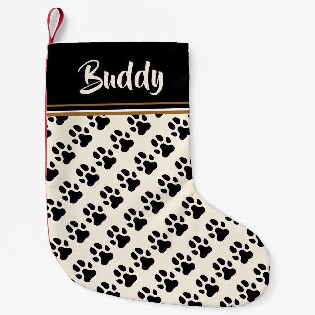 Petite Chaussette De Noël Motif de pattes de chien noir - Personnalisé (Devant)
