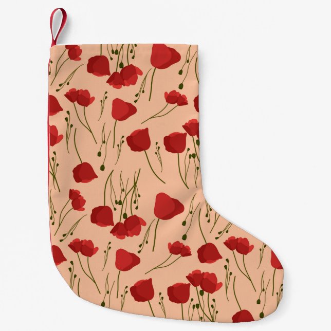 Petite Chaussette De Noël Motif de pavot sans couture sur fond beige (Devant)
