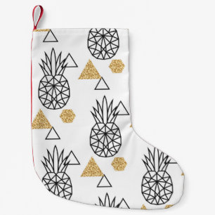 Petite Chaussette De Noël Motif de points d'or géométriques à ananas.