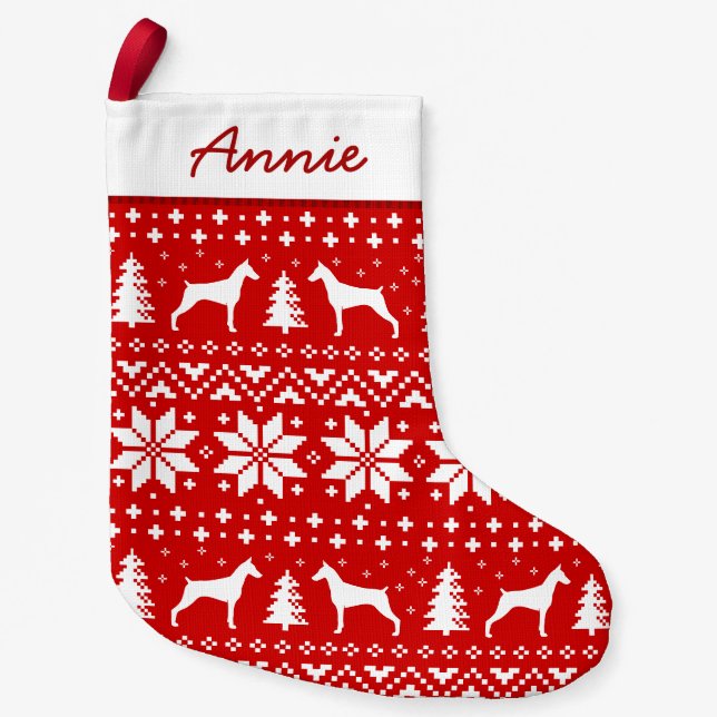 Petite Chaussette De Noël Motif de silhouettes de chien de Pinscher de (Devant)