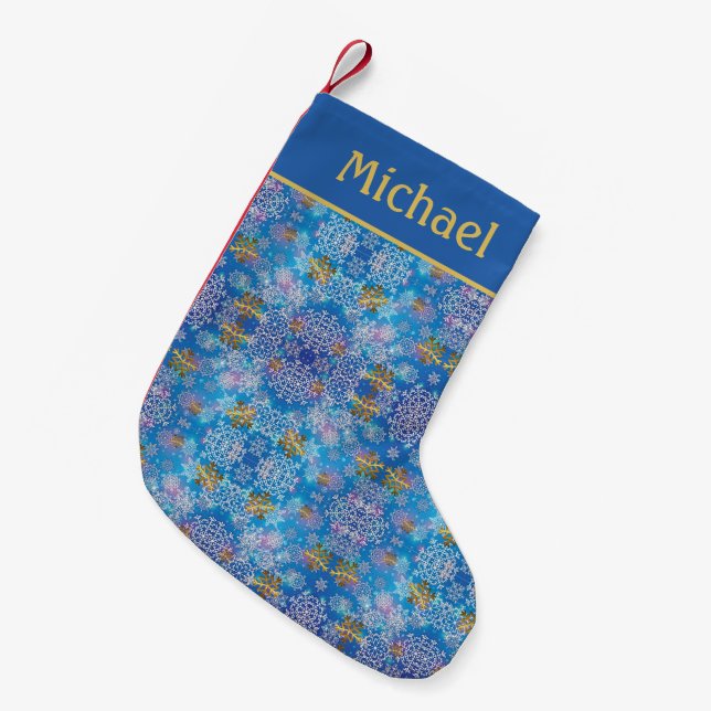 Petite Chaussette De Noël Motif de snowflake Gold moderne (Devant (Accrochage))