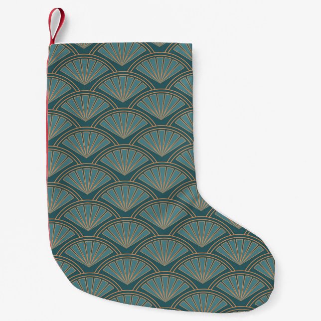 Petite Chaussette De Noël Motif de style Art déco en bleu turquoise (Devant)