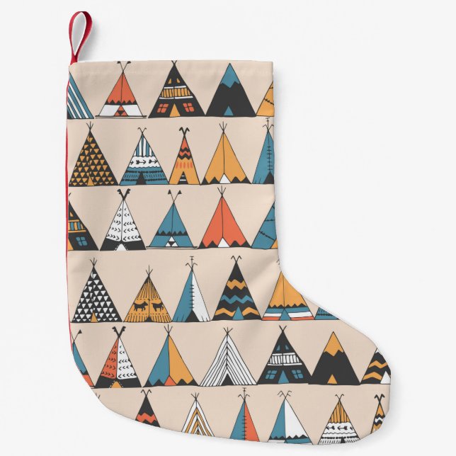 Petite Chaussette De Noël Motif de tipi. Tente d'été autochtone de Wigwam (Devant)