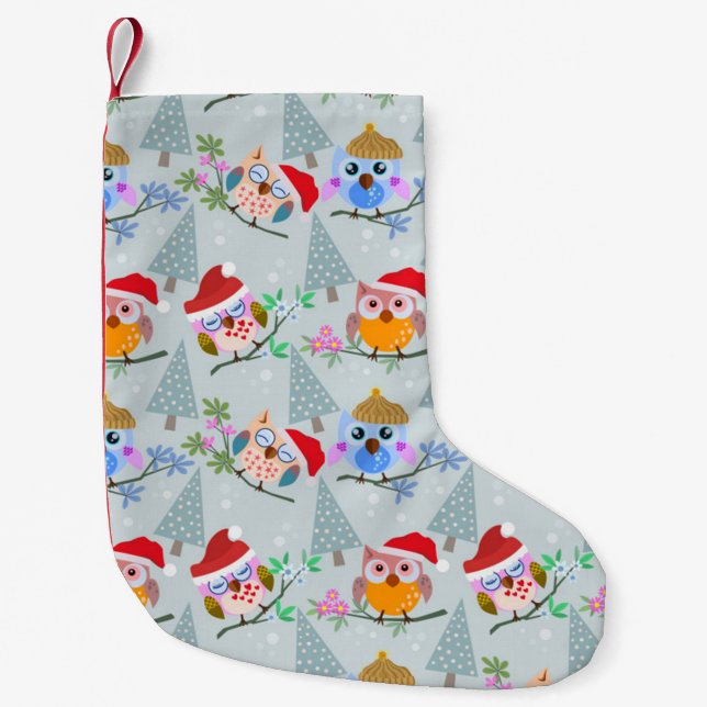 Petite Chaussette De Noël Motif des Chouettes de Noël (Devant)